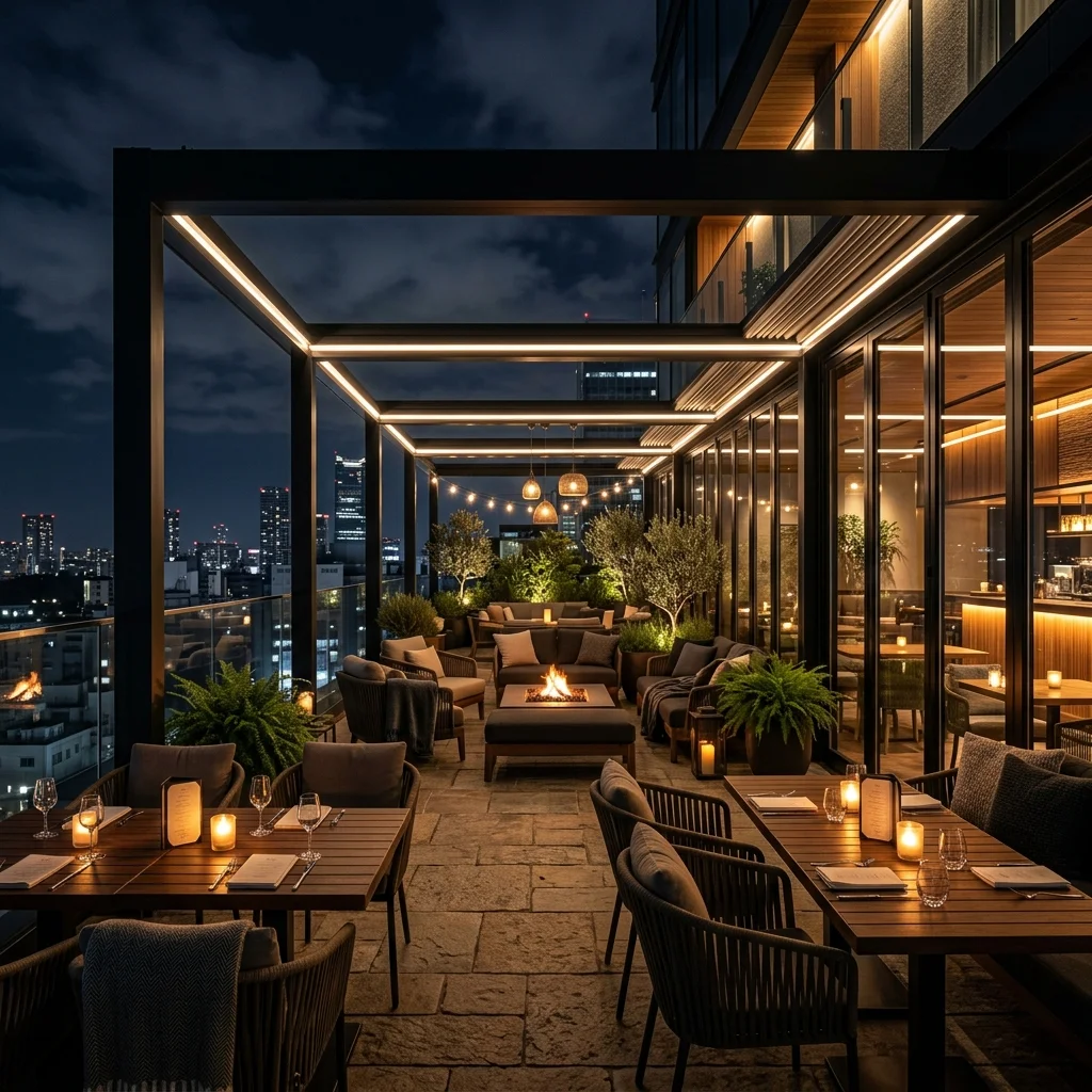 Bar Terası Cam Bölme Sistemleri ve Açılır Kapanır Pergola